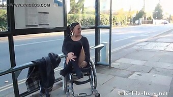 Handicapped Pornstar Flashes Her Goods In Public